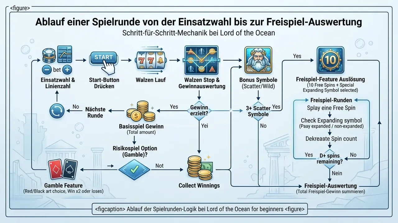 Flussdiagramm zum Ablauf einer Spielrunde im Lord of the Ocean Slot